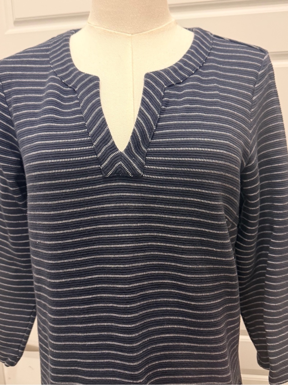 J. Jill Navy and White Striped Long Sleeve Tunic Dress - Picture 2 of 5